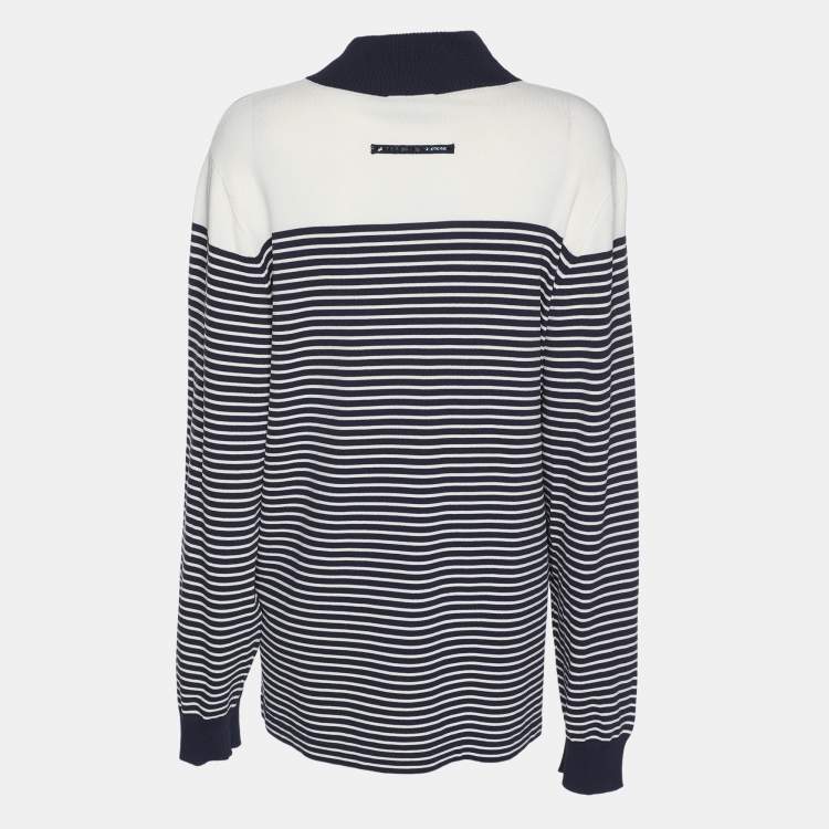 Pre Owned Persona Blue/White Stripe Stretch Knit Cardigan XL