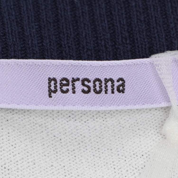 Pre Owned Persona Blue/White Stripe Stretch Knit Cardigan XL