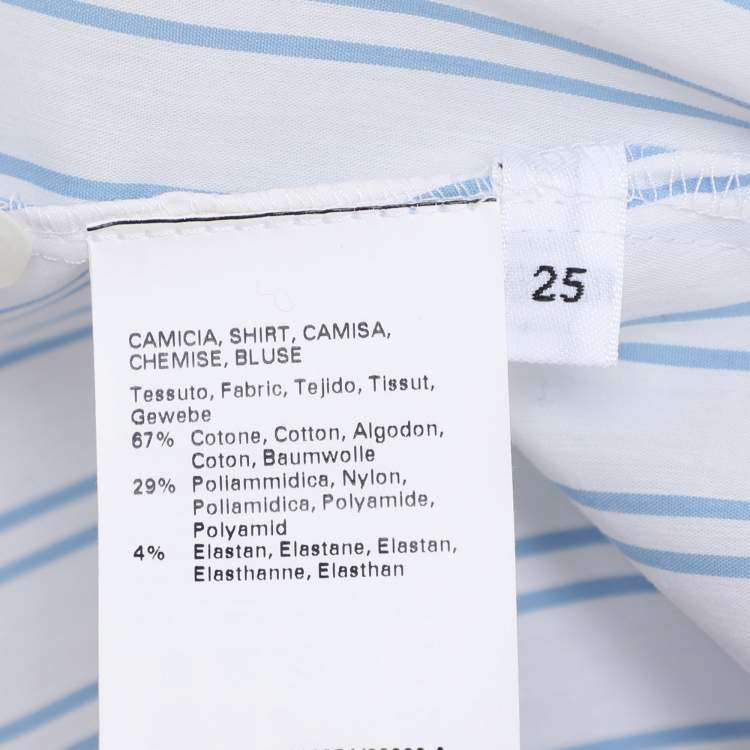 Pre Owned Persona White/Blue Stripe Cotton Belted Shirt Top XL