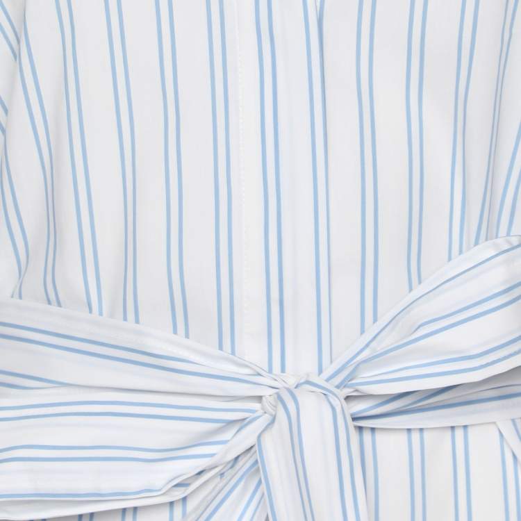 Pre Owned Persona White/Blue Stripe Cotton Belted Shirt Top XL