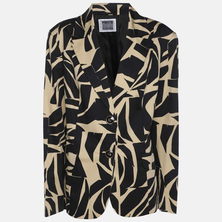 Pre Owned Perte by Krizia Black/Beige Stretch Cotton Single Breasted Blazer XL