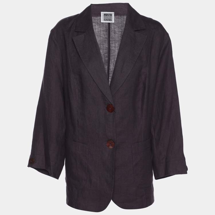 Pre Owned Perte by Krizia Purple Linen Single Breasted Blazer L