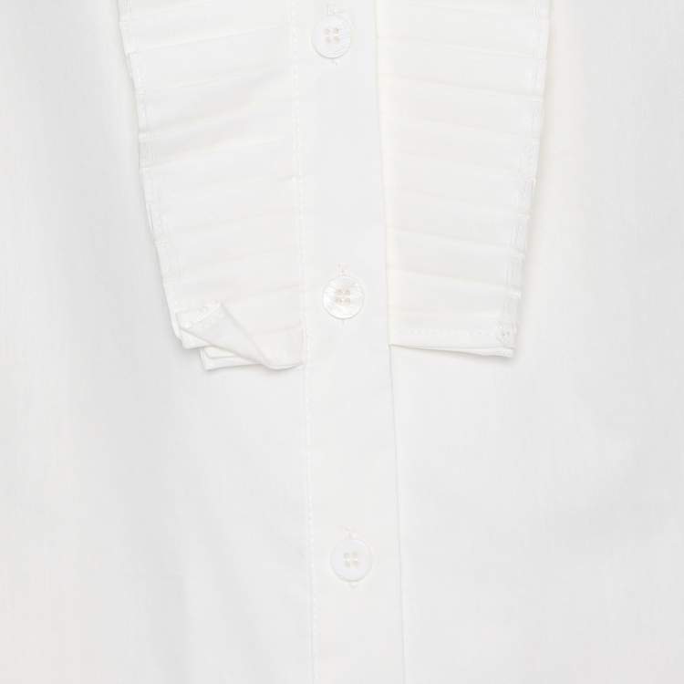 Pre Owned Perte by Krizia White Cotton Blend Ruffle Front Long Sleeve Shirt L