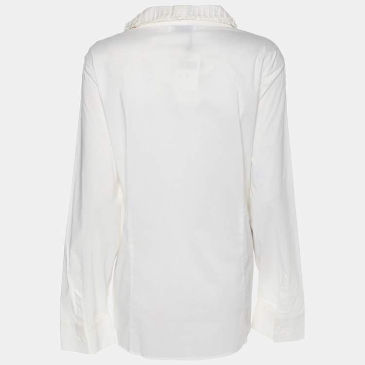 Pre Owned Perte by Krizia White Cotton Blend Ruffle Front Long Sleeve Shirt L