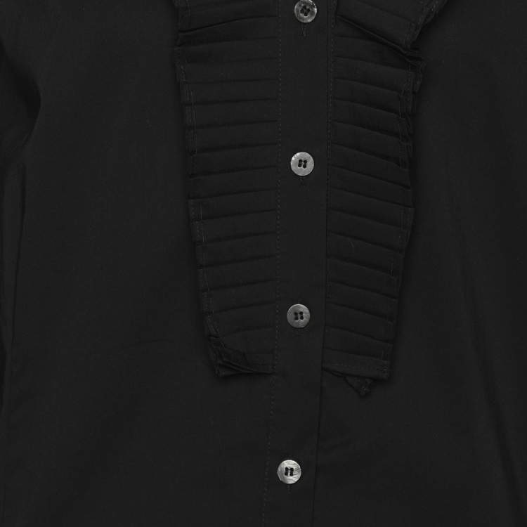 Pre Owned Perte by Krizia Black Cotton Blend Ruffle Front Long Sleeve Shirt L