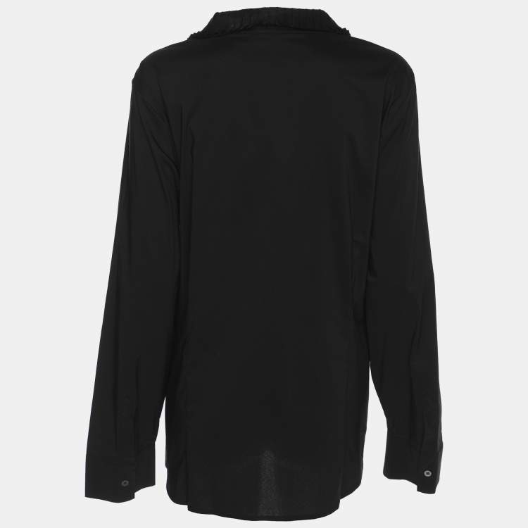 Pre Owned Perte by Krizia Black Cotton Blend Ruffle Front Long Sleeve Shirt L