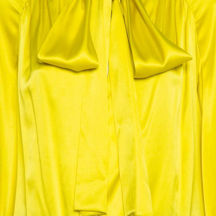 Pre Owned Petar Petrov Yellow Silk Satin Neck Tie Detail Draped Open Back Top S