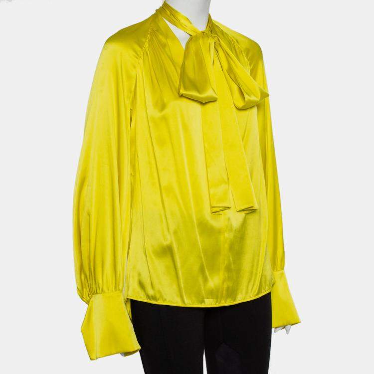 Pre Owned Petar Petrov Yellow Silk Satin Neck Tie Detail Draped Open Back Top S