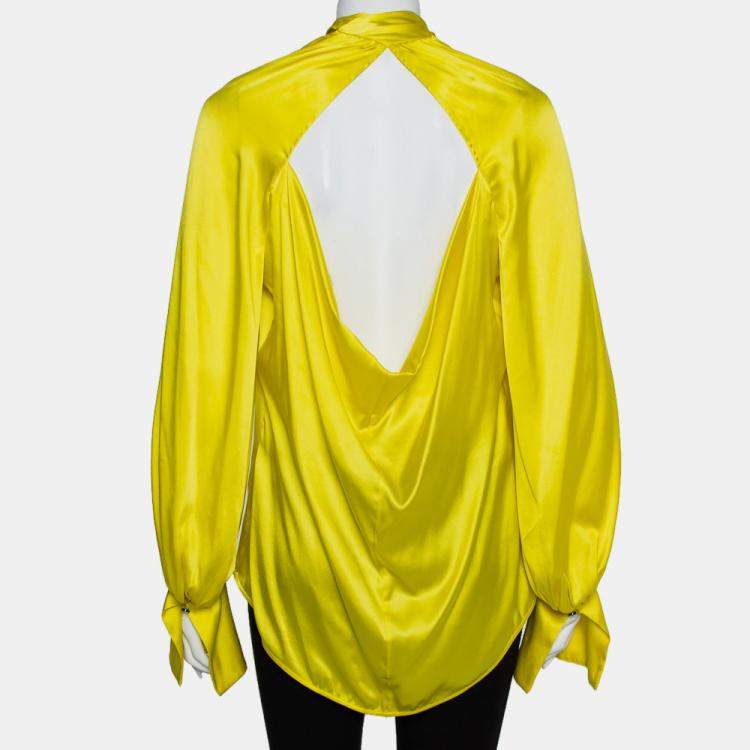 Pre Owned Petar Petrov Yellow Silk Satin Neck Tie Detail Draped Open Back Top S