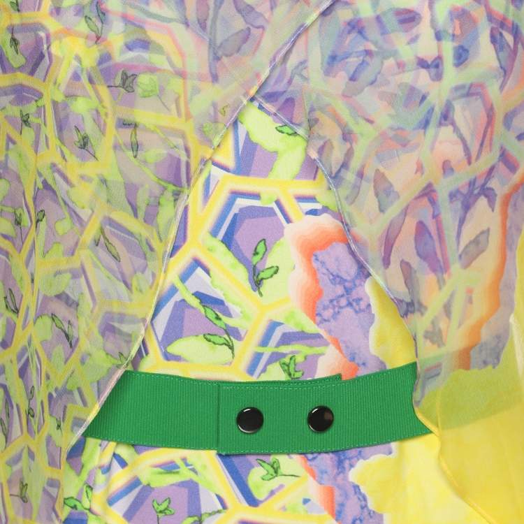 Pre Owned Peter Pilotto Mulitcolor Printed Crepe Sleeveless Belted Midi Dress M