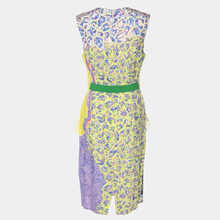 Pre Owned Peter Pilotto Mulitcolor Printed Crepe Sleeveless Belted Midi Dress M