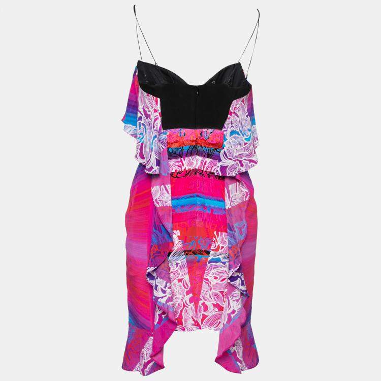 Pre Owned Peter Pilotto Multicolor Orchid Print Cutout Embroidered Silk Cascade Dress S