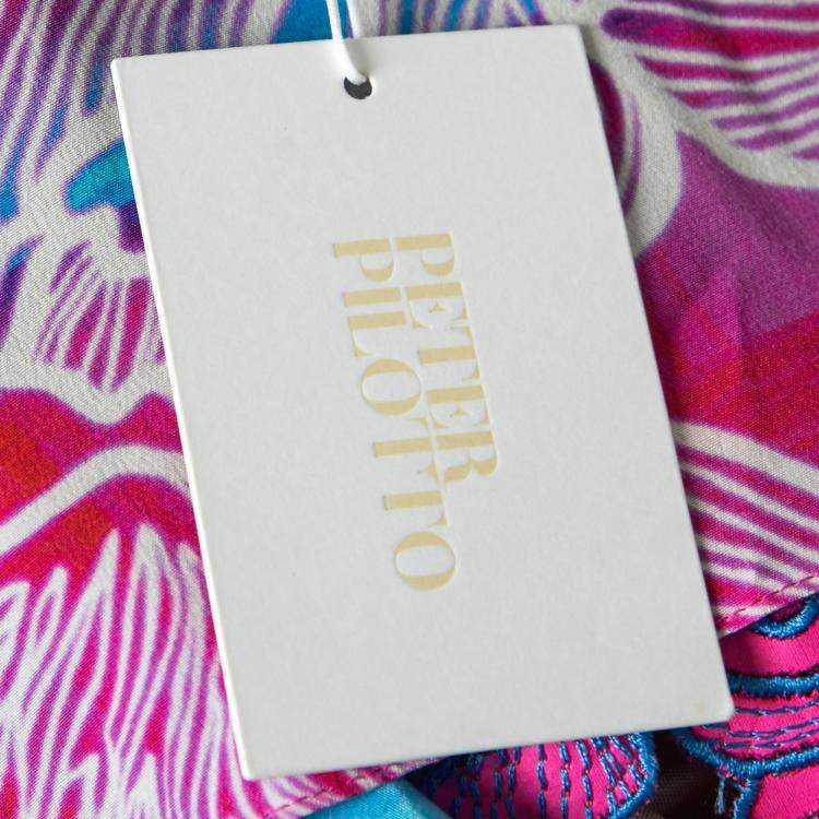 Pre Owned Peter Pilotto Multicolor Orchid Print Cutout Embroidered Silk Cascade Dress S