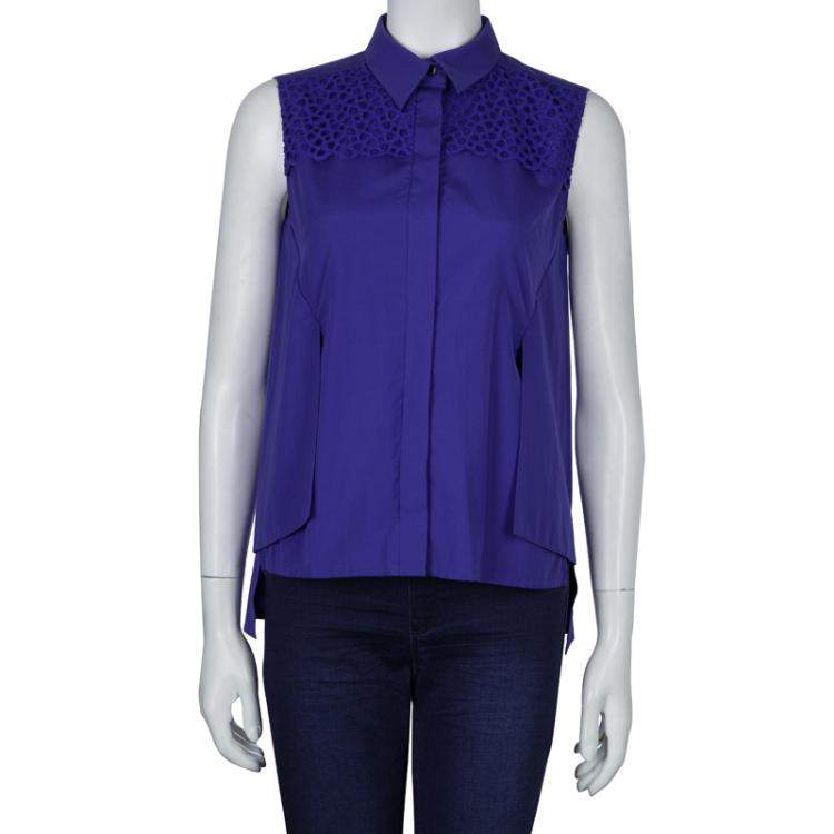 Pre Owned Peter Pilotto Blue Broderie Anglaise Sleeveless Shirt M