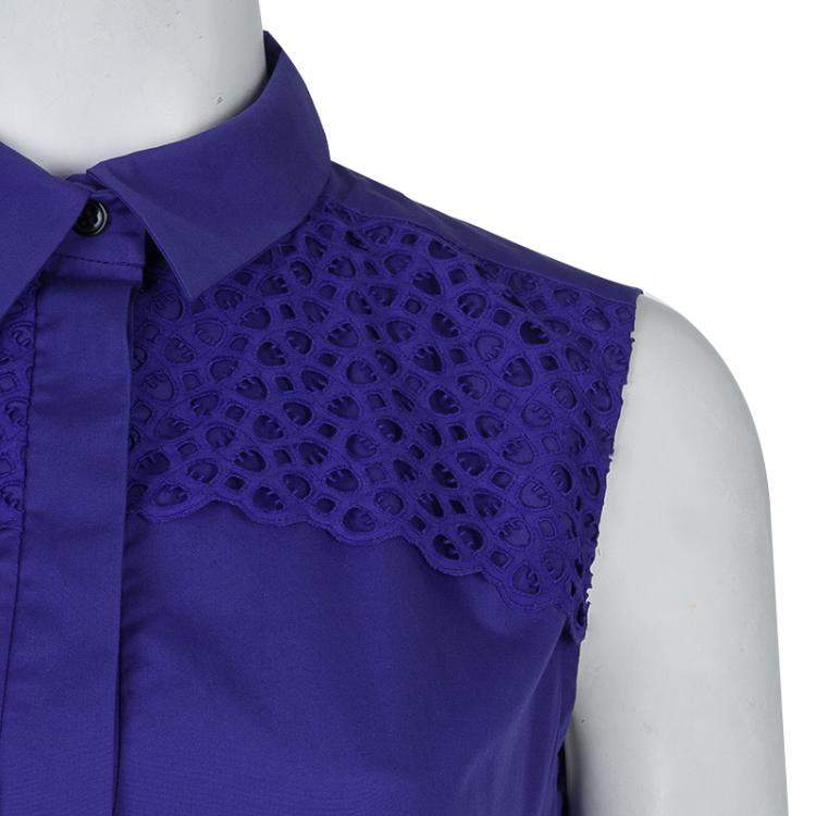 Pre Owned Peter Pilotto Blue Broderie Anglaise Sleeveless Shirt M
