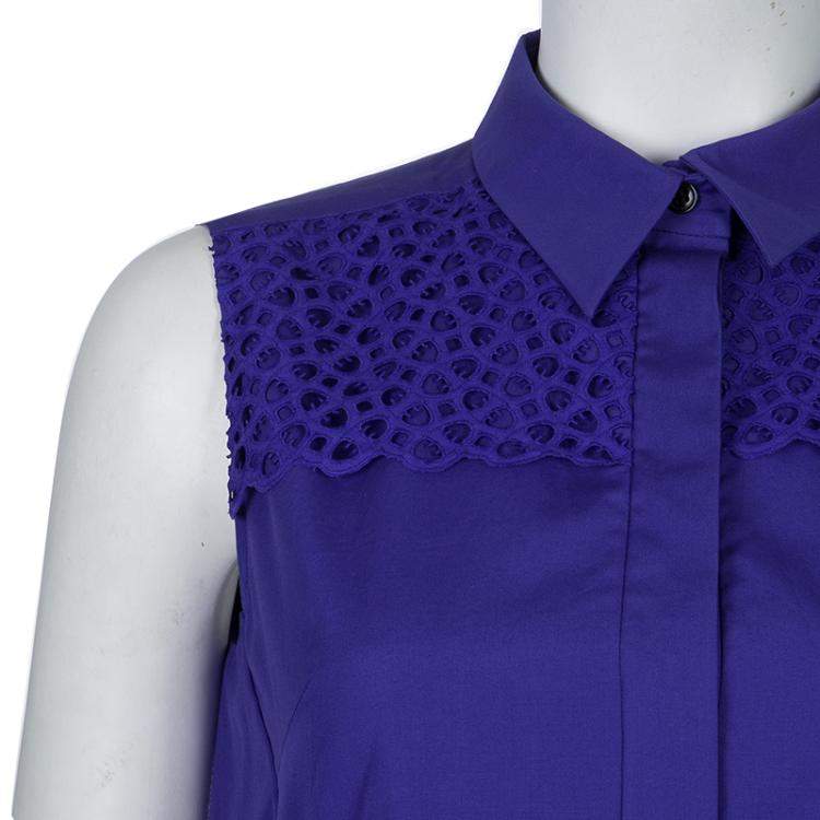 Pre Owned Peter Pilotto Blue Broderie Anglaise Sleeveless Shirt M