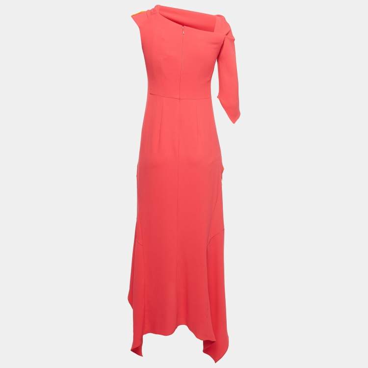 Pre Owned Peter Pilotto Red Contrast Trim Crepe Off-Shoulder Chenille Cady Gown S
