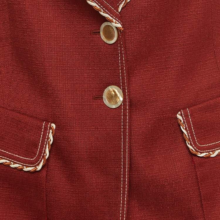 Pre Owned Peter Pilotto Brown Canvas Trim Detail Single Breasted Blazer M