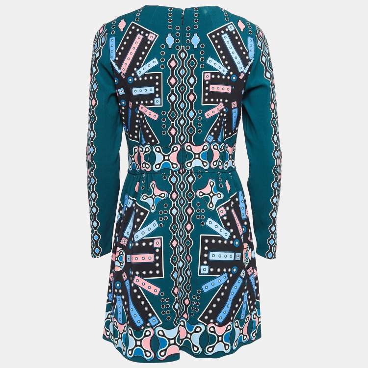 Pre Owned Peter Pilotto Green Multicolor Printed Crepe Dress M