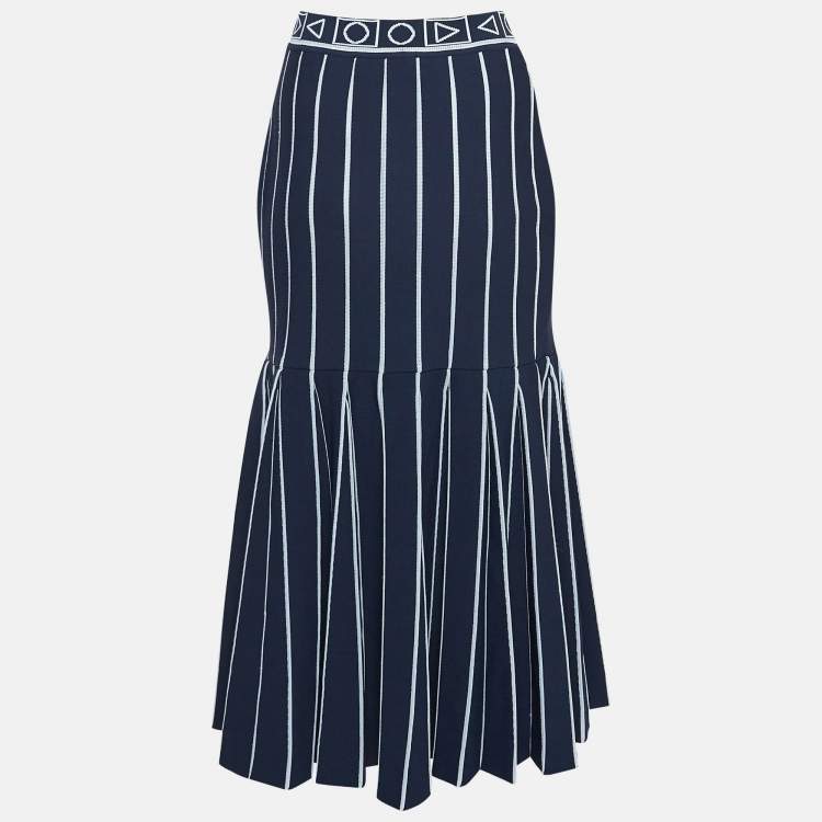 Pre Owned Peter Pilotto Navy Blue Jacquard Knit Flared Skirt M