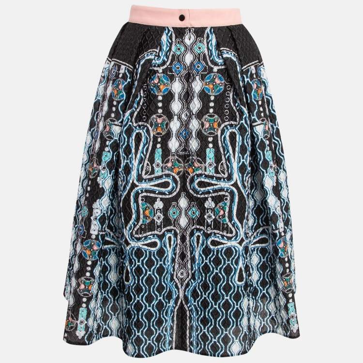 Pre Owned Peter Pilotto Blue/Multicolor Printed Crepe Midi Skirt S