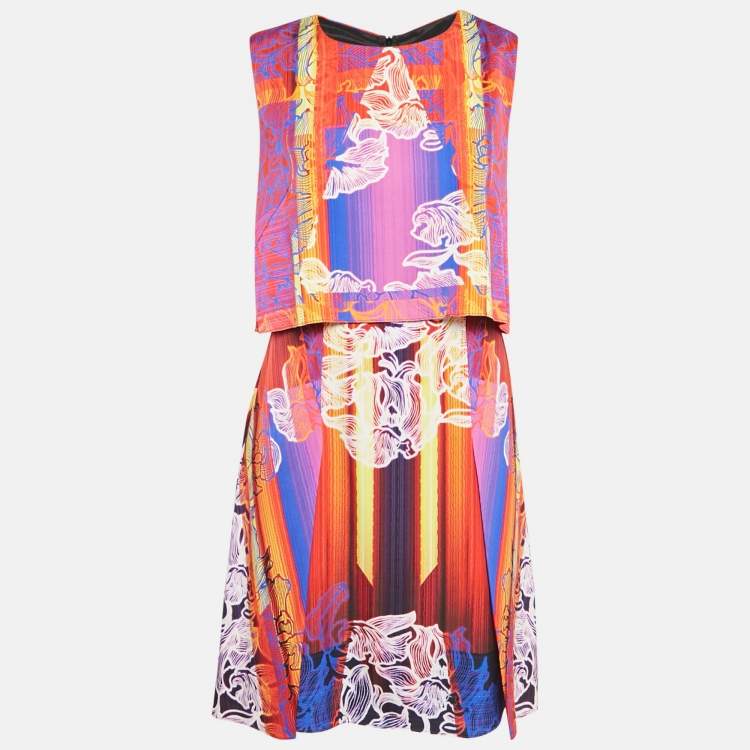 Pre Owned Peter Pilotto Orchid Beam Orange Stretch Silk Mini Dress M