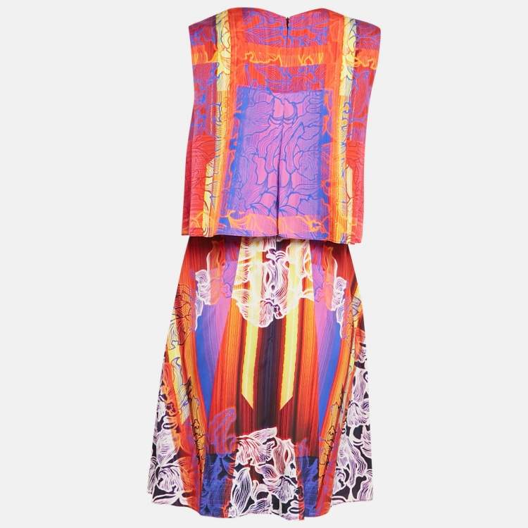 Pre Owned Peter Pilotto Orchid Beam Orange Stretch Silk Mini Dress M