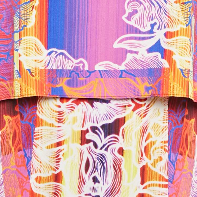 Pre Owned Peter Pilotto Orchid Beam Orange Stretch Silk Mini Dress M