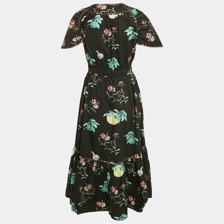 Pre Owned Peter Pilotto Navy Blue Floral Print Asymmetric Flounce Midi Dress M