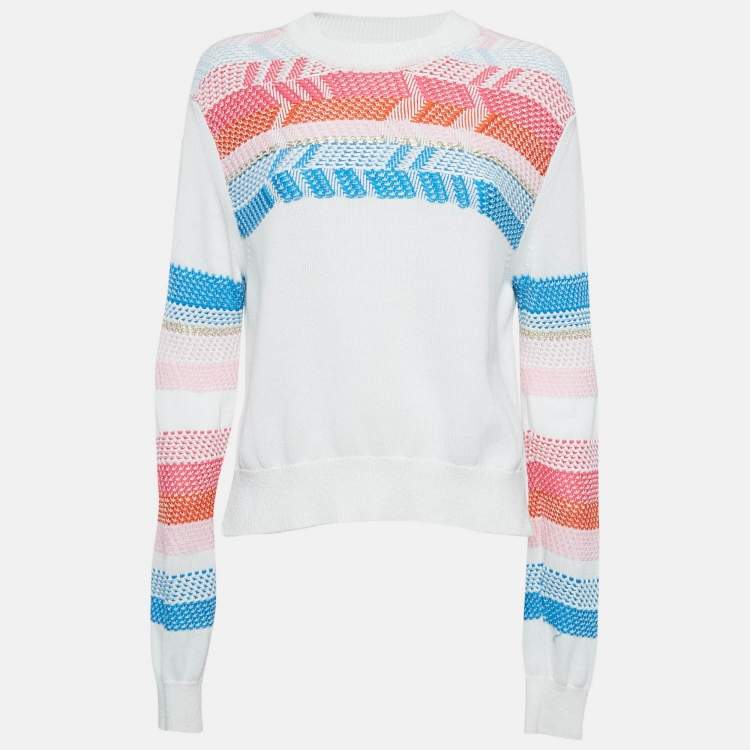 Pre Owned Peter Pilotto White Patterned Knit Full Sleeve Sweater M