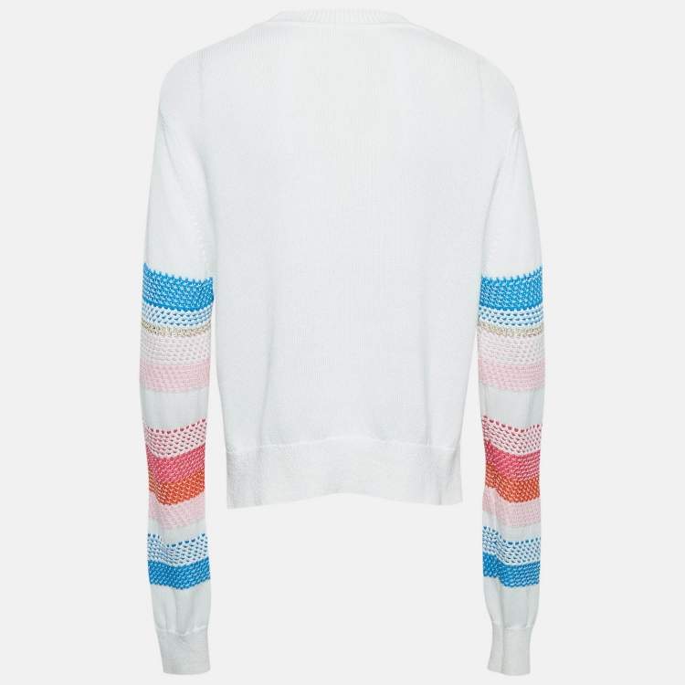 Pre Owned Peter Pilotto White Patterned Knit Full Sleeve Sweater M