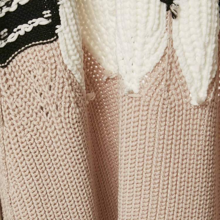 Pre Owned Peter Pilotto Beige Cable Knit Intarsia Poncho M