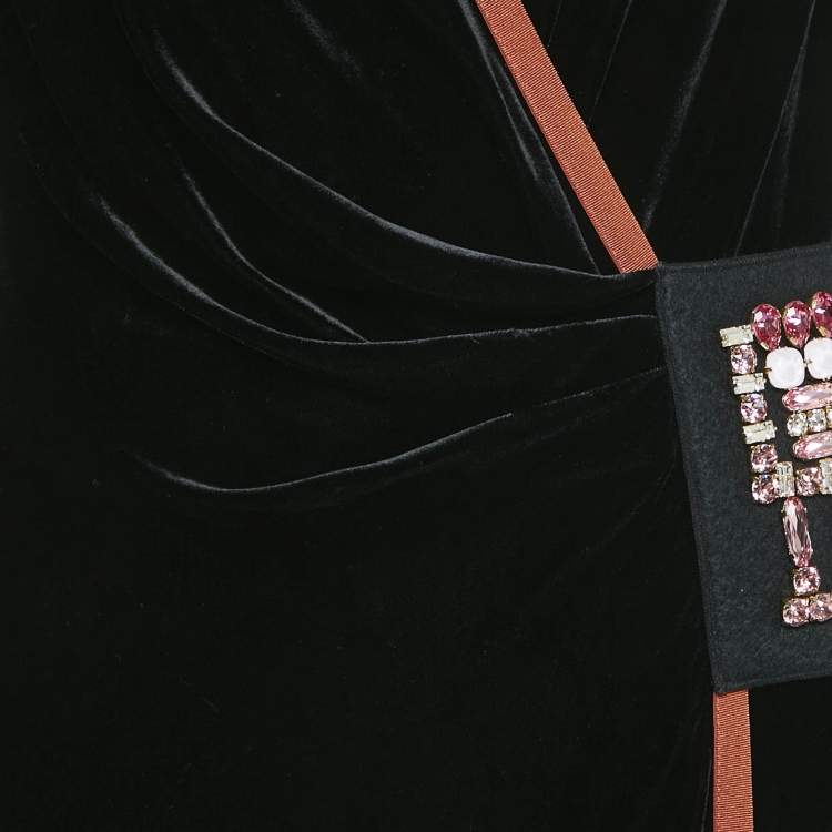Pre Owned Peter Pilotto Black Velvet Stud Detail Asymmetric Wrap Dress M