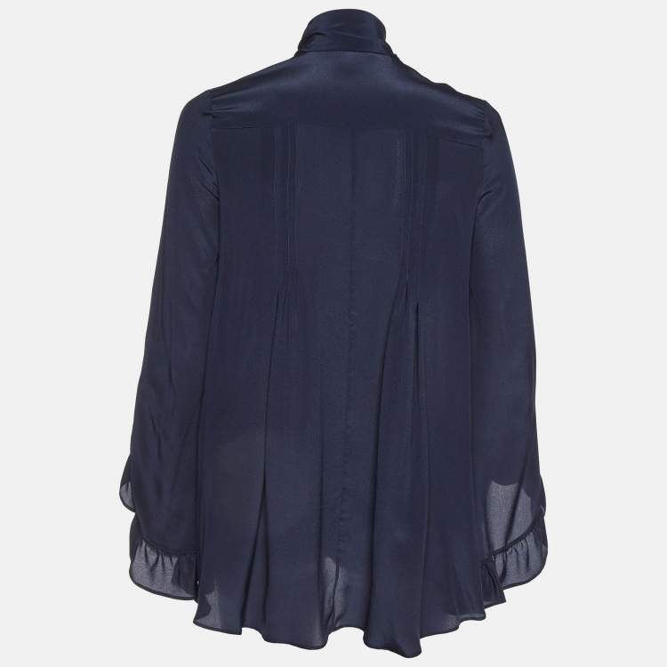 Pre Owned Peter Pilotto Blue Silk Pleated Blouse S