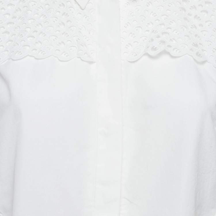 Pre Owned Peter Pilotto White Lace-Trim Cotton Sleeveless Shirt M