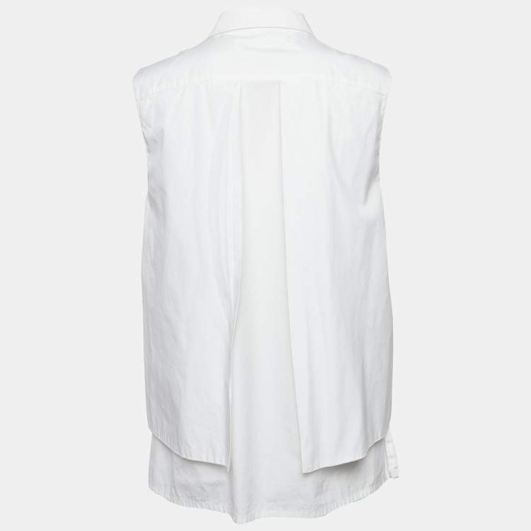 Pre Owned Peter Pilotto White Lace-Trim Cotton Sleeveless Shirt M