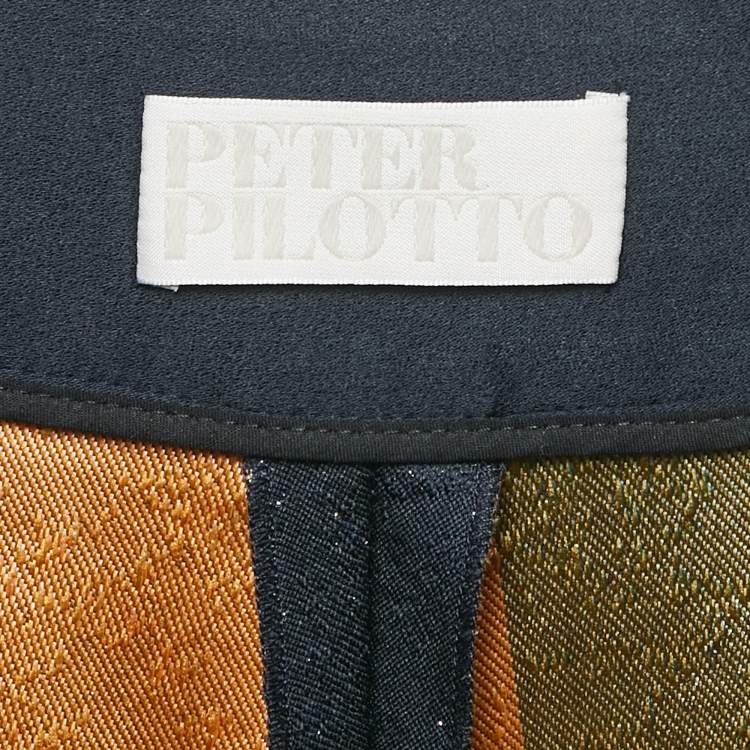 Pre Owned Peter Pilotto Navy Blue Brocade Wide Leg Pants L