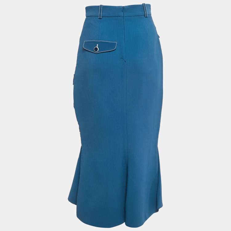Pre Owned Peter Pilotto Blue Striped Crepe Lace Trim Short Skirt S