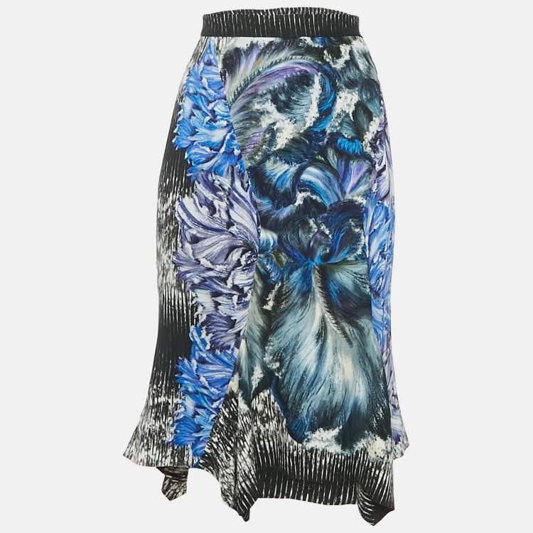 Pre Owned Peter Pilotto Black Printed Crepe Asymmetric Hem Short Skirt M 