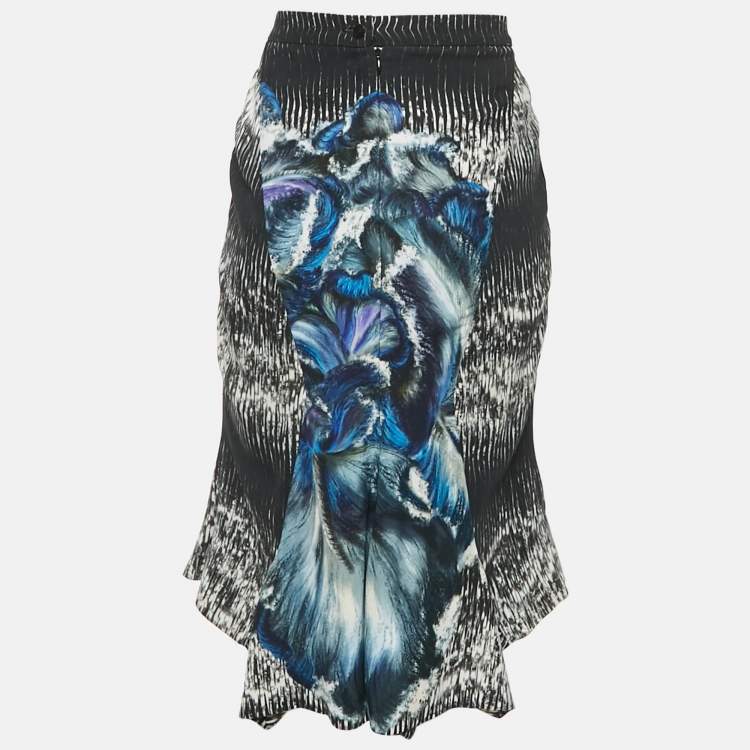 Pre Owned Peter Pilotto Black Printed Crepe Asymmetric Hem Short Skirt M 