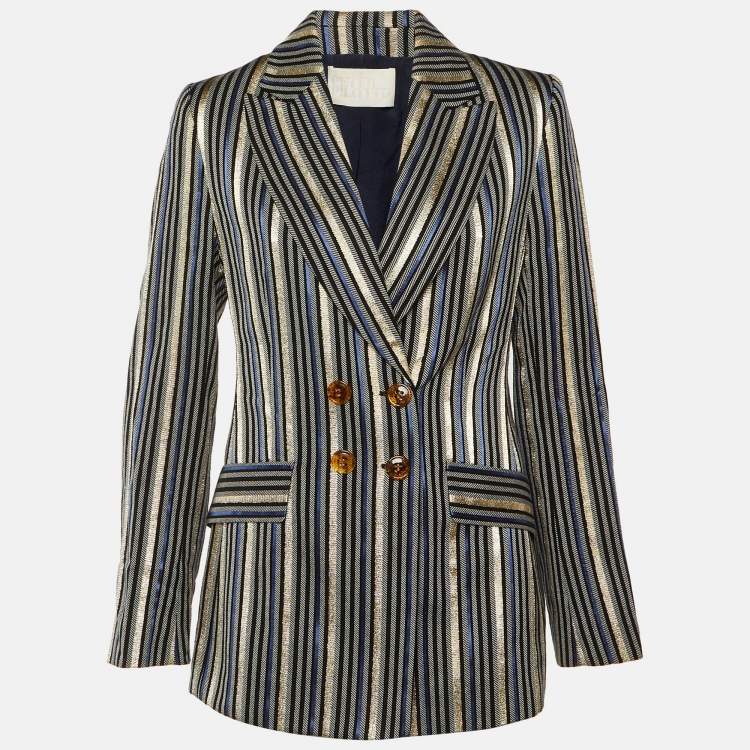Pre Owned Peter Pilotto Blue Metallic Striped Double Breasted Blazer M 