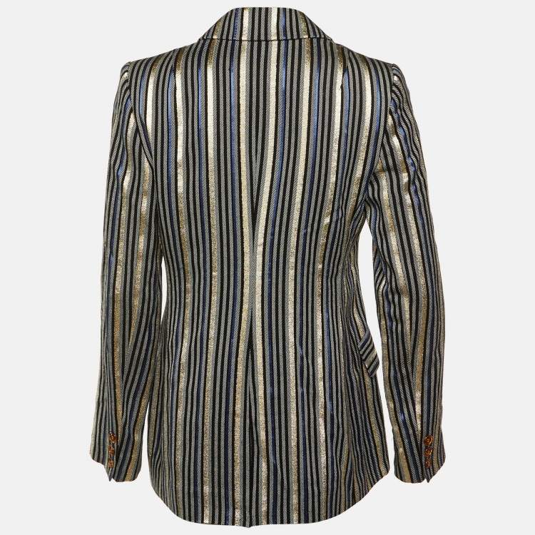 Pre Owned Peter Pilotto Blue Metallic Striped Double Breasted Blazer M 
