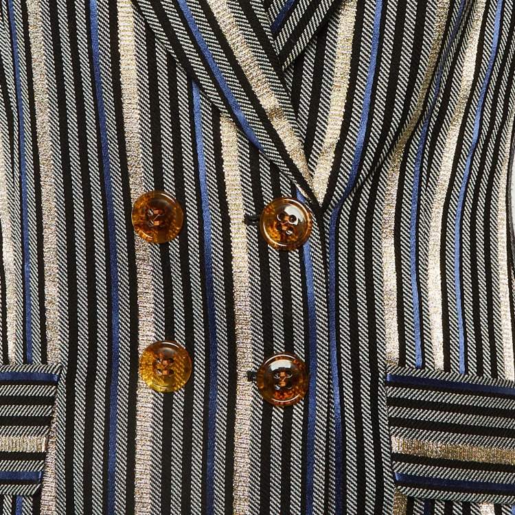 Pre Owned Peter Pilotto Blue Metallic Striped Double Breasted Blazer M 