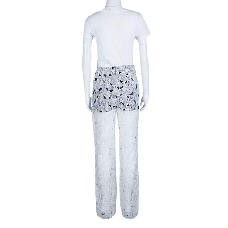 Pre Owned Peter Pilotto White Tabitha Cutout Ikebena Flower Embroidered Silk Organza Pants M