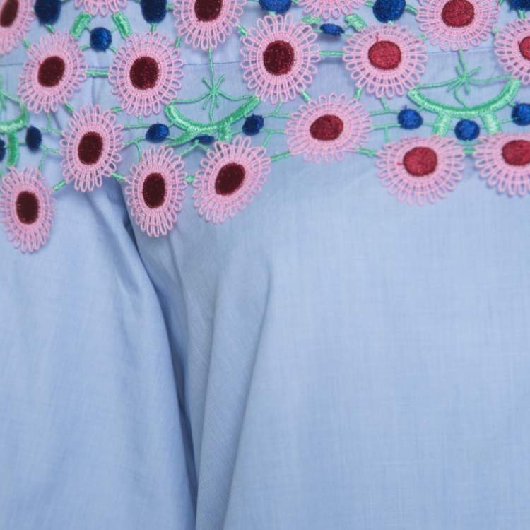 Pre Owned Peter Pilotto Pallas Sky Blue Guipure Lace Trim Off Shoulder Top S