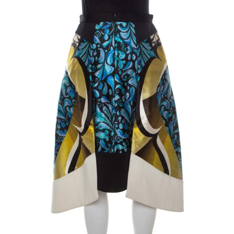 Pre Owned Peter Pilotto Multicolor Printed Silk Satin Anita Skirt S 