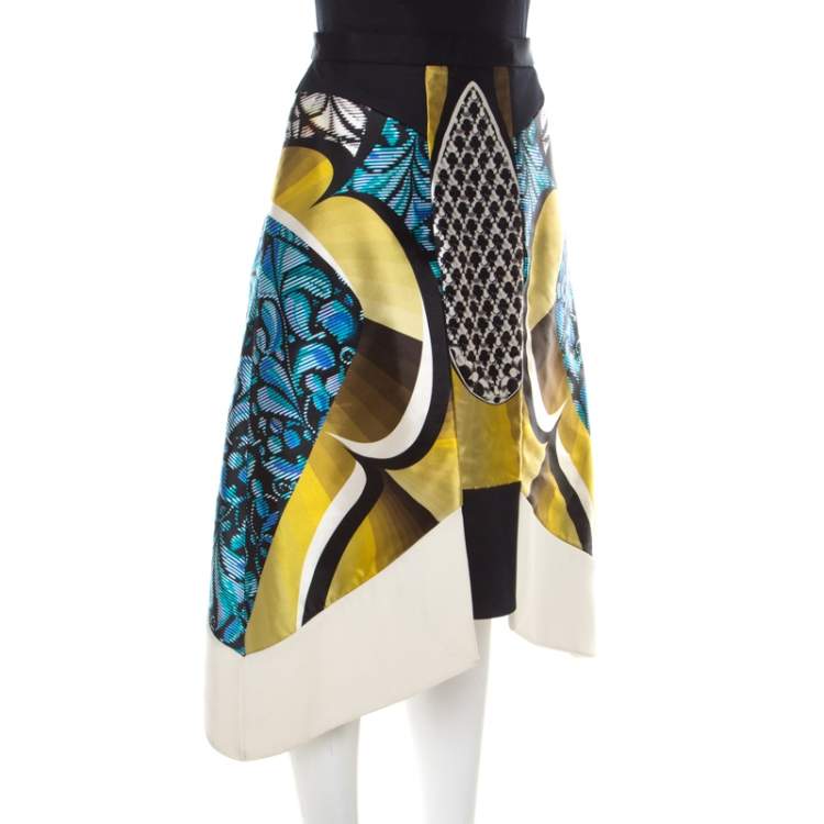 Pre Owned Peter Pilotto Multicolor Printed Silk Satin Anita Skirt S 