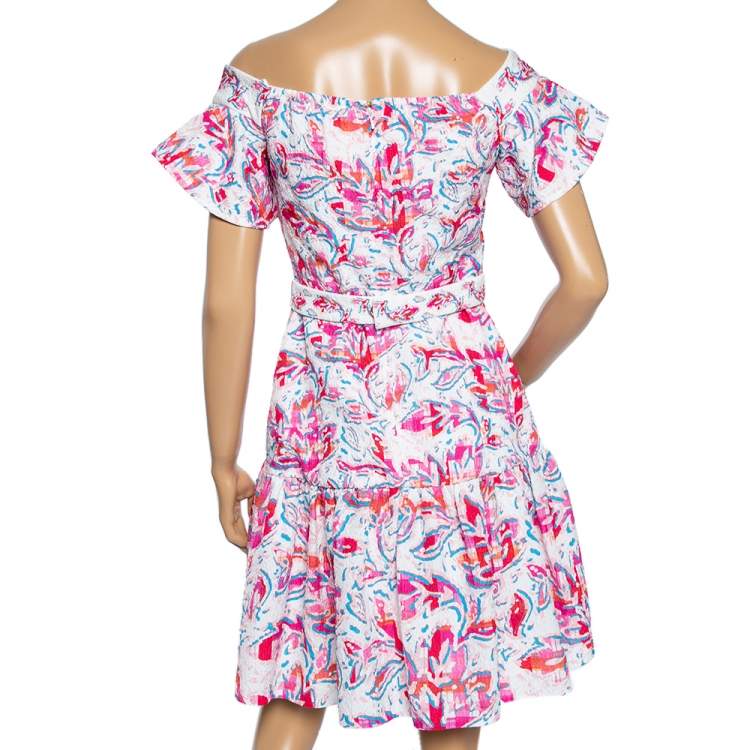 Pre Owned Peter Pilotto Multicolored Print Crinkled Off-Shoulder Belted Dress S