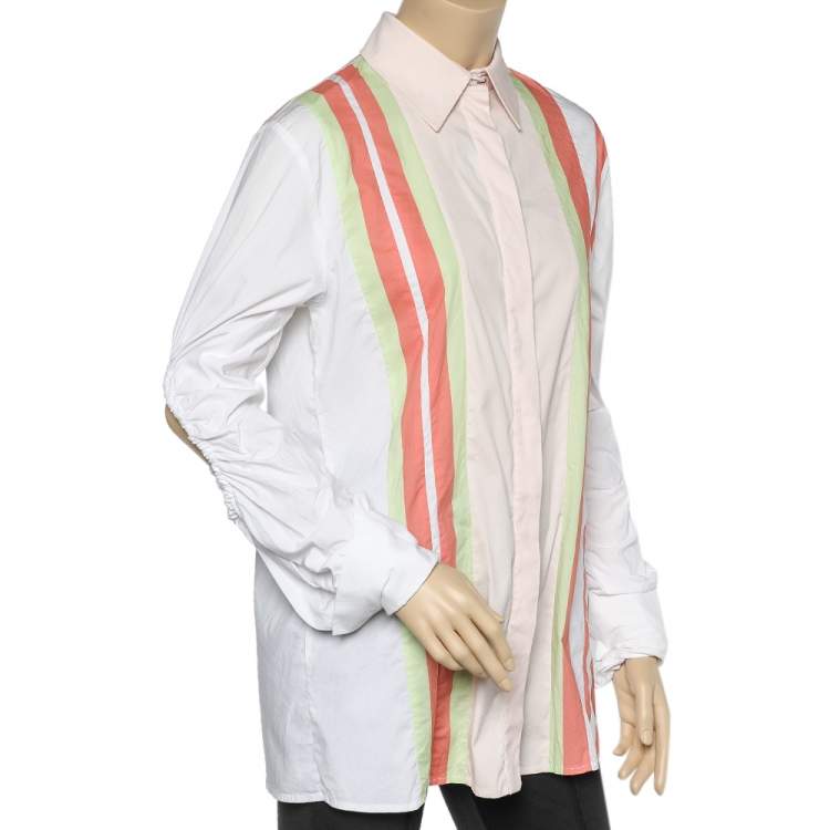 Pre Owned Peter Pilotto Multicolor Striped Cotton Cutout Sleeve Detail Shirt S
