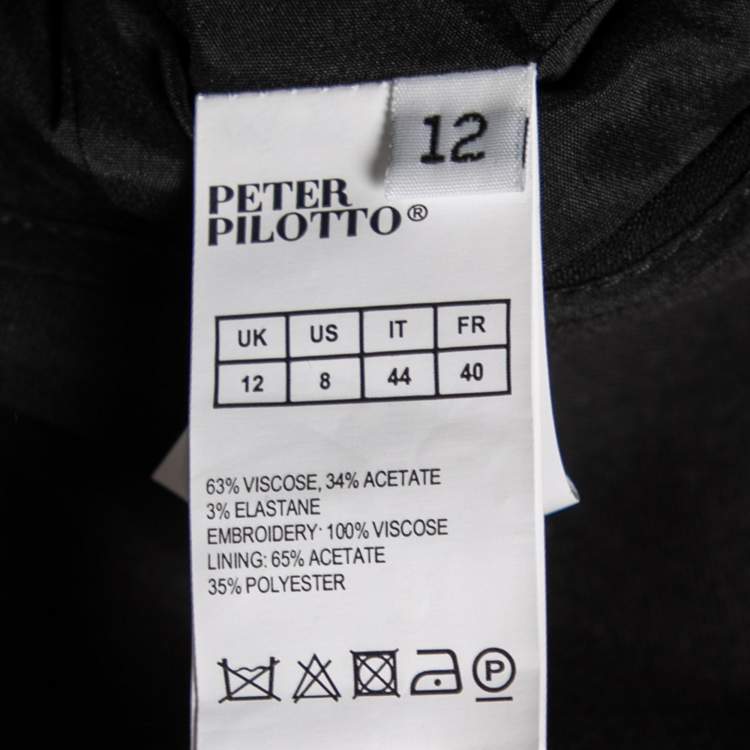 مملوكة مسبقًا Peter Pilotto Black Crepe Embellished and Eyelet Appliques Flared Hem Top M